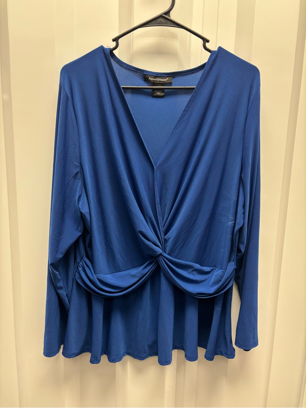 Ashley Stewart Twist-Front Long Sleeve Top - Royal Blue